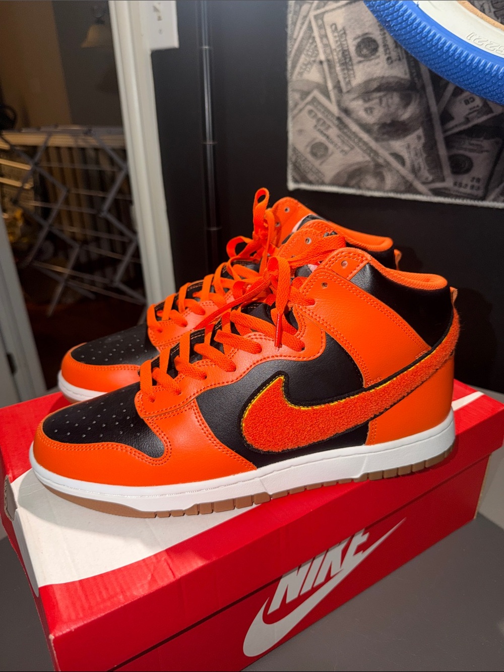 New Nike Dunk Hi Retro Chenille Swoosh Safety Orange  men’s size 12